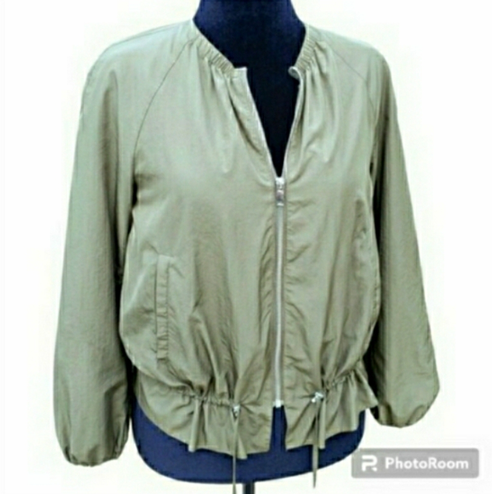 Zara Jacket Olive Green Zip Front Windbreaker Cinch Waist - Picture 3 of 9